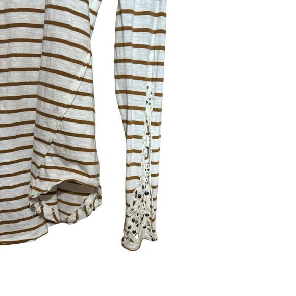 Free People Top Womens Medium Multicolor Stripe Scoop Neck Cotton Crochet Sleeve - Picture 5 of 9